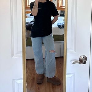 high waisted light blue jeans